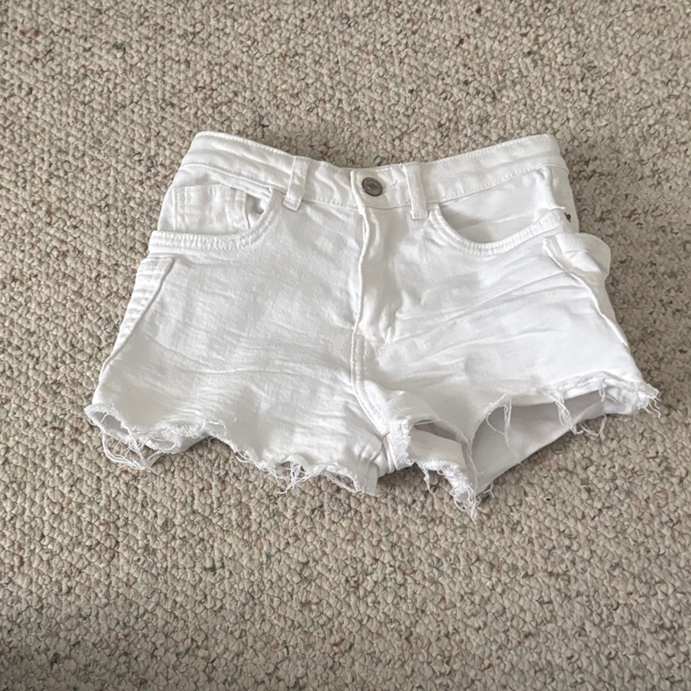 Zara White Frayed Jean Shorts